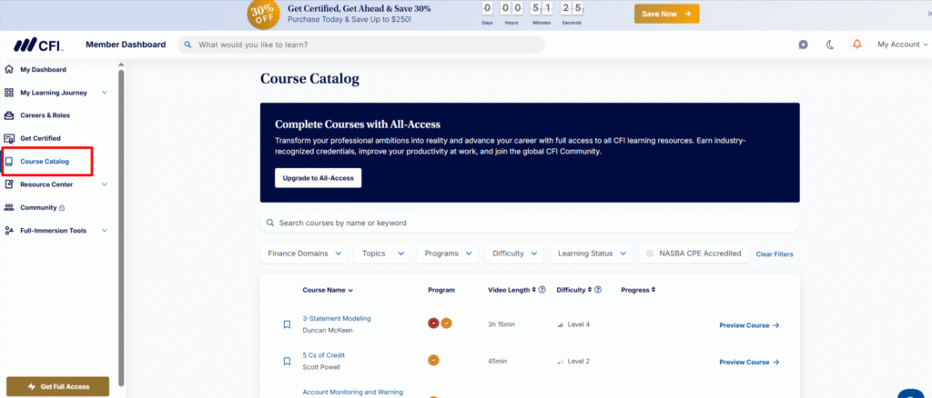 CFI free Courses Catalog