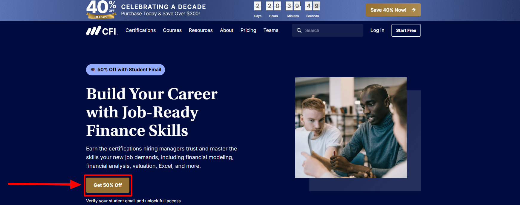 CFI student discount page