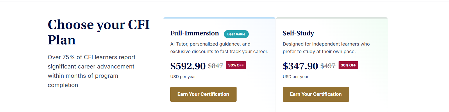 CFI individual memership plans with 30% discount