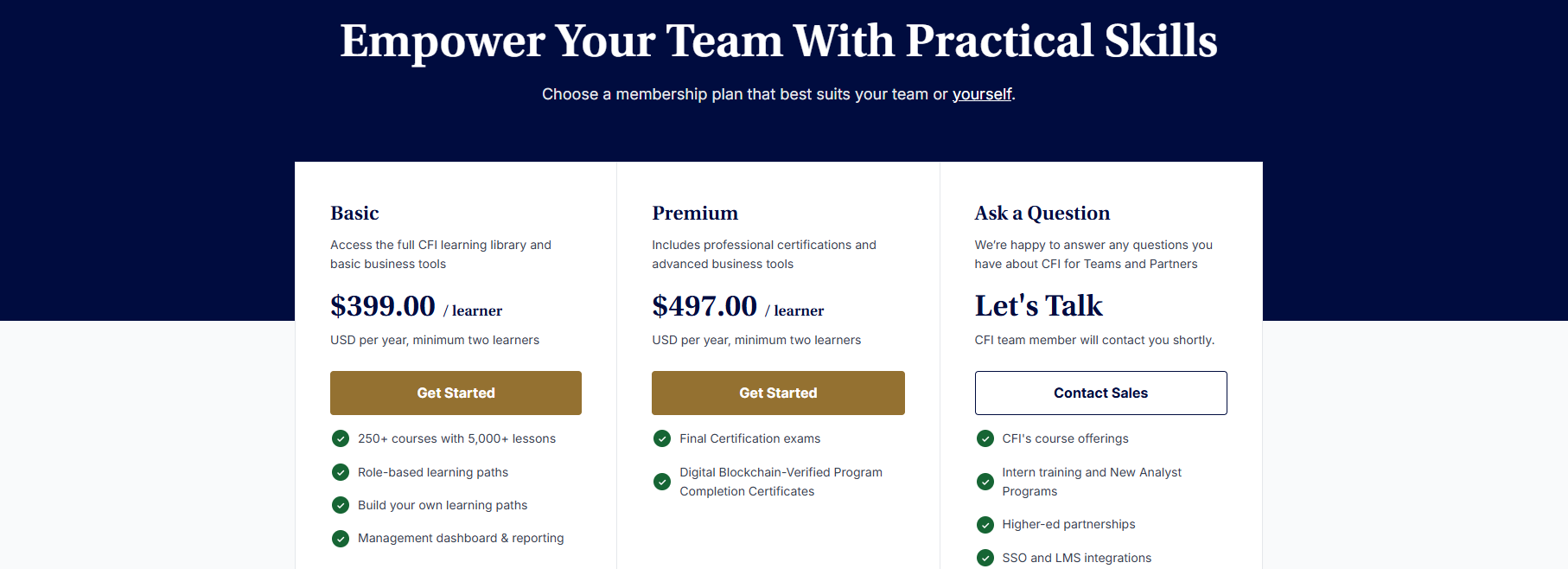 CFI teams membership plans